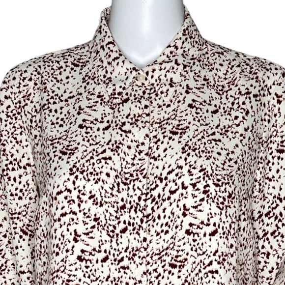 Express Shirt Womens Medium Brown White Abstract Animal Print Portofino Office - Picture 5 of 8